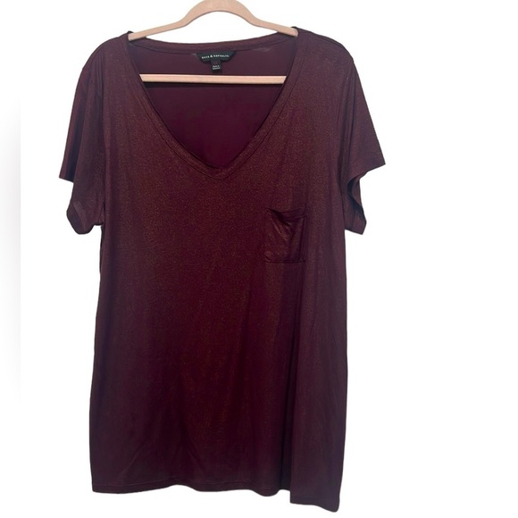 Rock & Republic Tops - Rock & Republic burgundy shimmery deep V-neck top size large